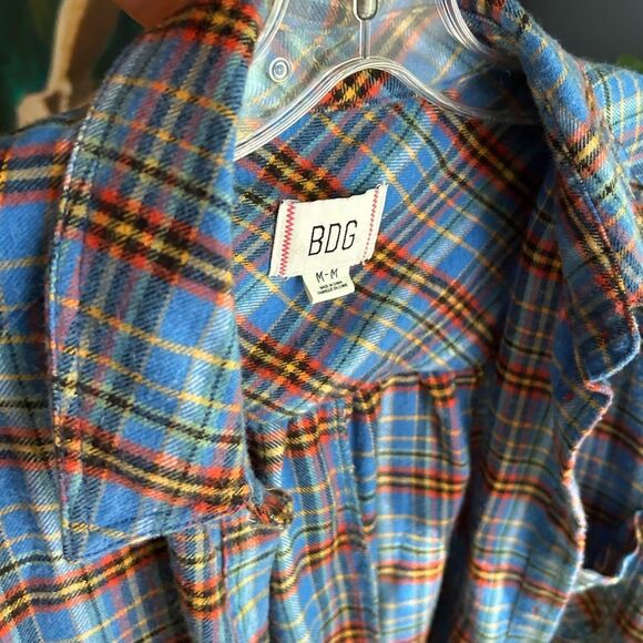 BDG Blue and Orange Boho Plaid Flannel Blouse M - Picture 7 of 15